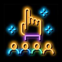 vinger omhoog gebaar en publiek neon gloed icoon illustratie vector