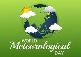 wereld meteorologisch dag illustratie met meteorologie wetenschap en onderzoeken weer in vlak tekenfilm hand- getrokken voor landen bladzijde Sjablonen vector