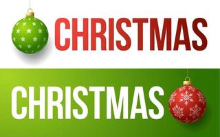 Kerst typografie banner set met bal ornamenten vector