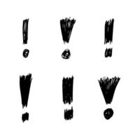reeks van zes hand- getrokken uitroep Mark symbolen. zwart schetsen uitroep Mark symbool Aan wit achtergrond. vector illustratie