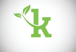 eerste brief k en blad logo. milieuvriendelijk logo concept. modern vector logo voor ecologisch bedrijf en bedrijf identiteit