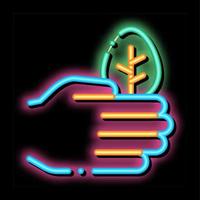 hand- zorg hout bladeren boom neon gloed icoon illustratie vector