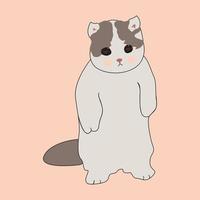 schattig tekenfilm kat. grappig kawaii tekening dier. vlak ontwerp baby achtergrond. mooi grijs katje. vector illustratie.