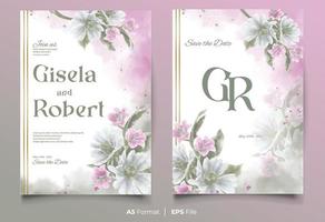 aquarel bruiloft uitnodiging sjabloon met wit en paars bloem ornament vector