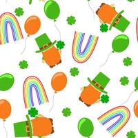 naadloos patroon met elf van Ierse folklore. patroon voor st Patrick dag met ballonnen, regenboog en klavers. vector illustratie.