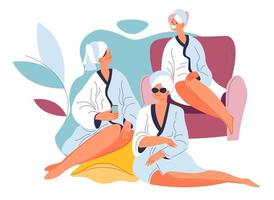 vrouw tekens Bij spa salon, resting meisjes vector