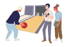 vrienden uitgeven tijd in bowling, pret activiteiten vector