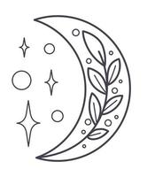 halve maan maan met sterren en gloeiend lijn kunst vector