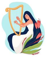 harpiste vrouw spelen draad musical instrument vector