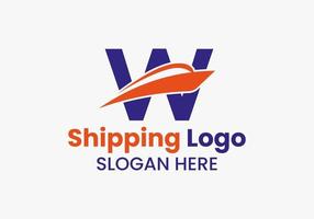 brief w Verzending logo zeilboot symbool. nautische schip het zeilen boot icoon vector