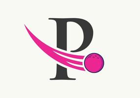 brief p bowling logo. bowling bal symbool met in beweging bal vector sjabloon