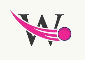 brief w bowling logo. bowling bal symbool met in beweging bal vector sjabloon