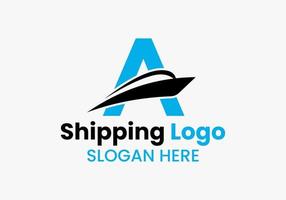 brief een Verzending logo zeilboot symbool. nautische schip het zeilen boot icoon vector