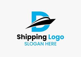 brief d Verzending logo zeilboot symbool. nautische schip het zeilen boot icoon vector