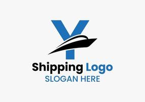 brief y Verzending logo zeilboot symbool. nautische schip het zeilen boot icoon vector