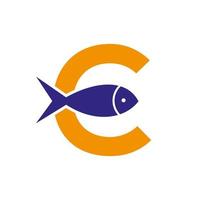 brief c vis logo, oceaan logo vector sjabloon