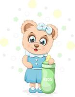 schattig tekenfilm teddy beer met baby fles vector