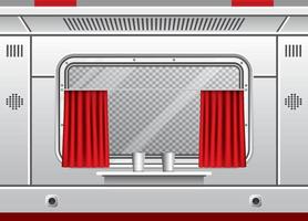 trein wagon interieur met venster en rood gordijn. trein reizen. comfortabel reis. vector