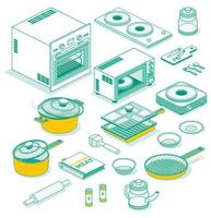 isometrische reeks van keuken gereedschap geïsoleerd Aan wit. schets pictogrammen. vector