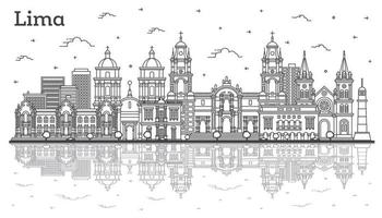 schets lima Peru stad horizon met modern en historisch gebouwen en reflecties geïsoleerd Aan wit. vector