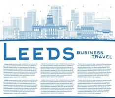 schets Leeds uk stad horizon met blauw gebouwen en kopiëren ruimte. vector