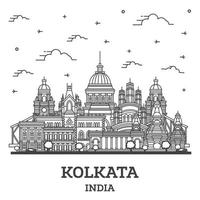 schets kolkata Indië stad horizon met historisch gebouwen geïsoleerd Aan wit. vector