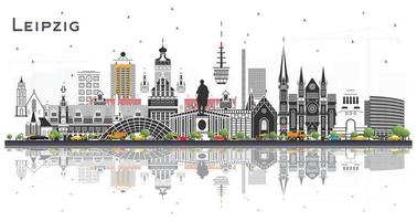 leipzig Duitsland stad horizon met grijs gebouwen en reflecties geïsoleerd Aan wit. vector