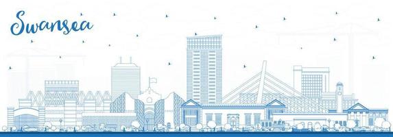 schets zwanenzee Wales stad horizon met blauw gebouwen. vector