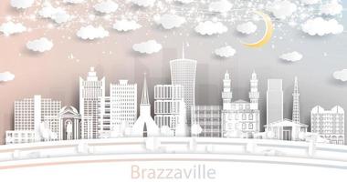 brazzaville republiek van Congo stad horizon in papier besnoeiing stijl met wit gebouwen, maan en neon guirlande. vector
