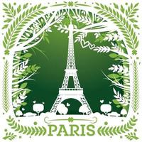 groet kaart met eiffel toren in Parijs. sjabloon met bladeren voor laser snijden. vector