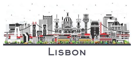 Lissabon Portugal stad horizon met kleur gebouwen geïsoleerd Aan wit. vector
