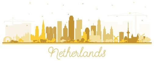 Nederland horizon silhouet met gouden gebouwen geïsoleerd Aan wit. vector