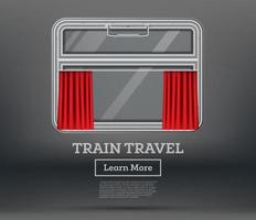 trein venster met rood gordijn. venster met handvat. trein reizen. vector