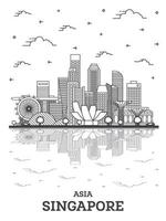 schets Singapore stad horizon met modern gebouwen en reflecties geïsoleerd Aan wit. vector