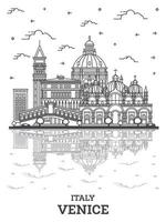 schets Venetië Italië stad horizon met historisch gebouwen en reflecties geïsoleerd Aan wit. vector