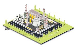 isometrische raffinaderij fabriek met buizen. olie petroleum industrieel zone met infrastructuur elementen. vector