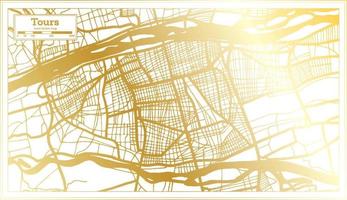 tours Frankrijk stad kaart in retro stijl in gouden kleur. schets kaart. vector