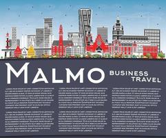 Malmö Zweden stad horizon met kleur gebouwen, blauw lucht en kopiëren ruimte. vector