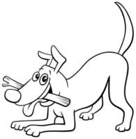 hond stripfiguur met stok kleurenboekpagina vector