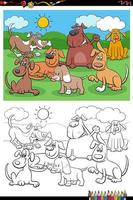 cartoon honden en puppies groep kleurboek pagina vector