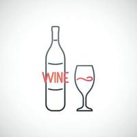 wijn embleem. gemakkelijk schets sjabloon met wijn fles en wijn glas geïsoleerd Aan wit achtergrond. vector