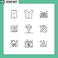 9 thematisch vector contouren en bewerkbare symbolen van lolly snoep eerste steun sauna oven want bewerkbare vector ontwerp elementen