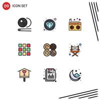universeel icoon symbolen groep van 9 modern gevulde lijn vlak kleuren van voedsel donut liefde pleinen rooster bewerkbare vector ontwerp elementen