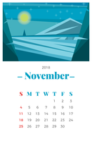 Maandelijkse kalender van november 2018 vector
