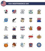 Verenigde Staten van Amerika onafhankelijkheid dag vlak gevulde lijn reeks van 25 Verenigde Staten van Amerika pictogrammen van vakantie cole verklaring van onafhankelijkheid taart naald- bewerkbare Verenigde Staten van Amerika dag vector ontwerp elementen