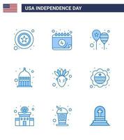 gelukkig onafhankelijkheid dag pak van 9 blues tekens en symbolen voor Amerikaans staatshuis ballonnen Indianapolis Amerika vlag bewerkbare Verenigde Staten van Amerika dag vector ontwerp elementen