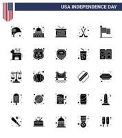 gelukkig onafhankelijkheid dag Verenigde Staten van Amerika pak van 25 creatief solide glyph van vlag sport trommel ijs Amerikaans bewerkbare Verenigde Staten van Amerika dag vector ontwerp elementen