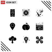 pixel perfect reeks van 9 solide pictogrammen glyph icoon reeks voor website ontwerpen en mobiel toepassingen koppel creatief zwart icoon vector achtergrond