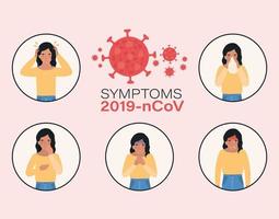 avatar vrouw met 2019 ncov virus symptomen ontwerp vector