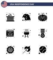 modern reeks van 9 solide glyphs en symbolen Aan Verenigde Staten van Amerika onafhankelijkheid dag zo net zo insigne koken festival bbq dag bewerkbare Verenigde Staten van Amerika dag vector ontwerp elementen